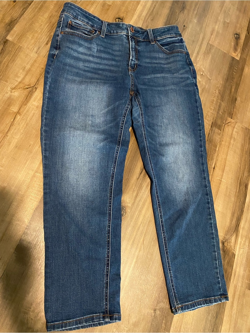 Time and Tru Blue Denim Straight Leg Jeans Size 16 Petite Midwash Stretch